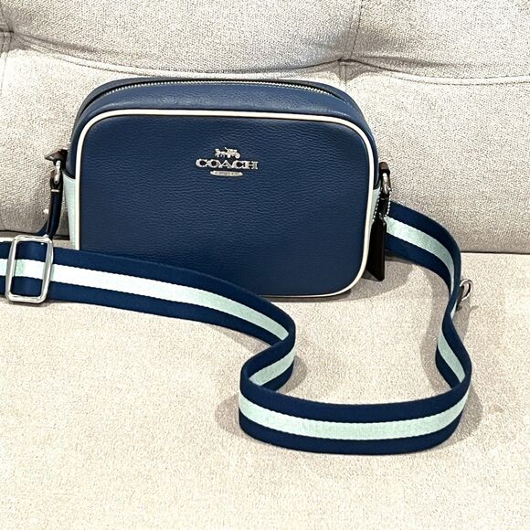 COACH Mini Jamie Camera Bag In Leather Sport Deep Light Blue - Picture 1 of 11
